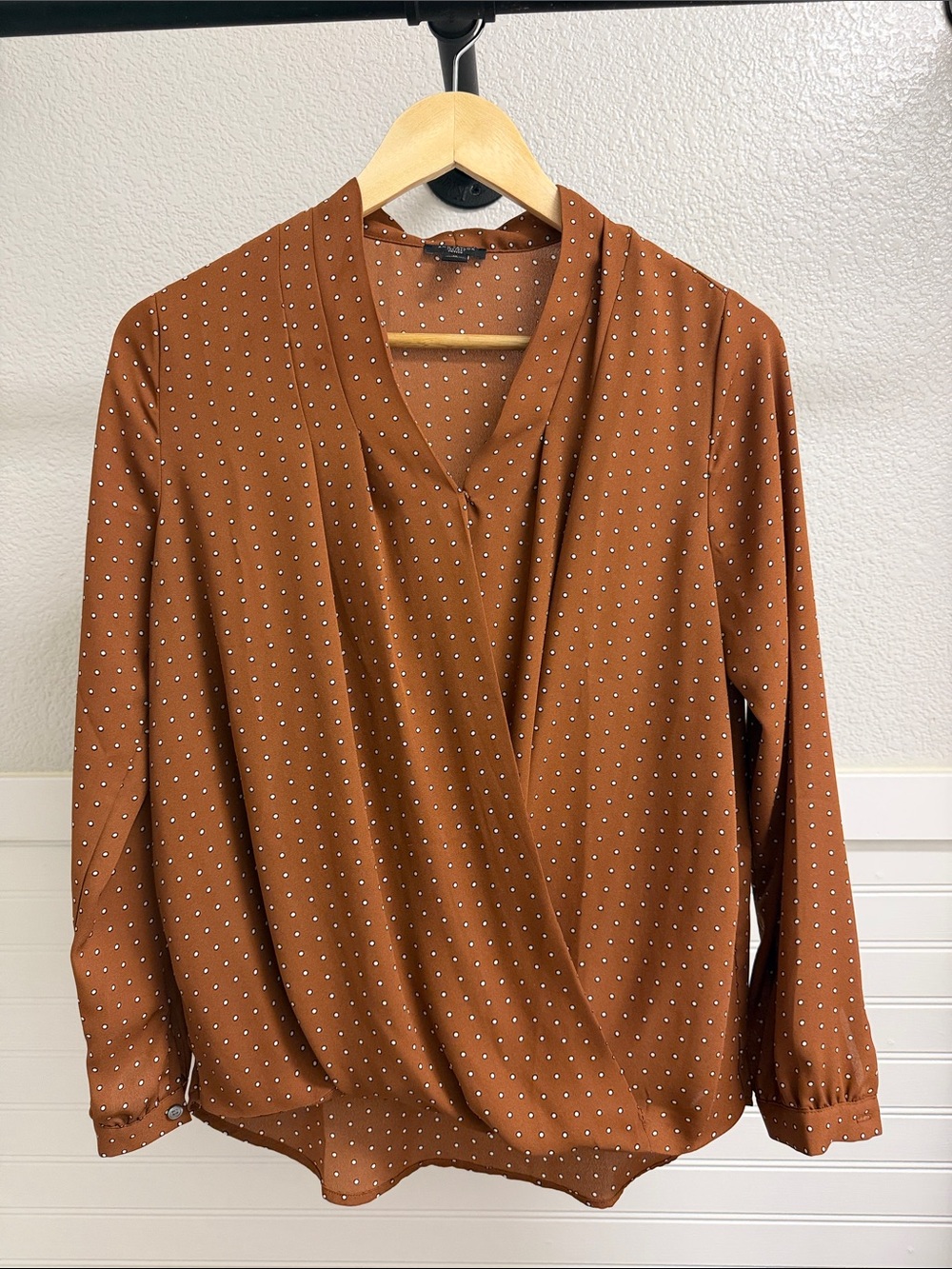 Women's Rust Polka Dot Wrap Work Blouse Fall